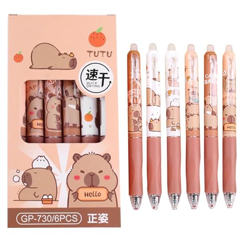 Capybara – Gelschreiber Capybara, Tierstifte, Capybara-Tierstifte, einziehbar, 6 x für Klassenbelohnungspreise, Gel-Kugelschreiber mit 0,5 mm, Schreibwaren von Generic