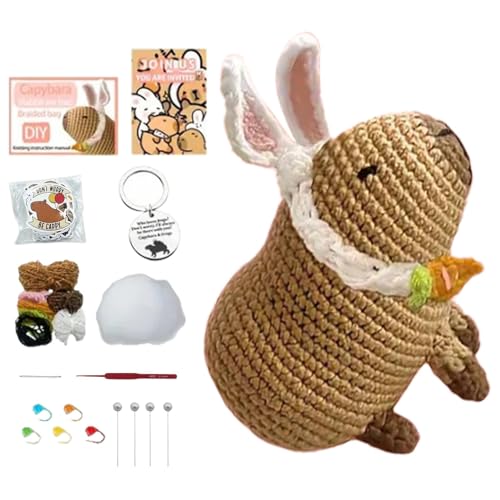 Capybara-Häkelset – Komplettes Tier-Strickset für Anfänger | Tragbares Garnset für Kinder und Erwachsene | Leicht verständliche Anleitung, perfekt zum Basteln eines niedlichen Wasserschweins – Häkelse von Generic