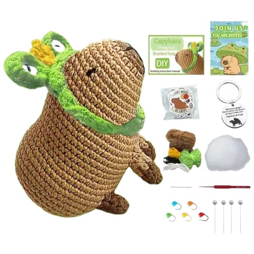 Capybara-Häkelset – Komplettes Tier-Strickset für Anfänger | Tragbares Garnset für Kinder und Erwachsene | Leicht verständliche Anleitung, perfekt zum Basteln eines niedlichen Wasserschweins – Häkelse von Generic