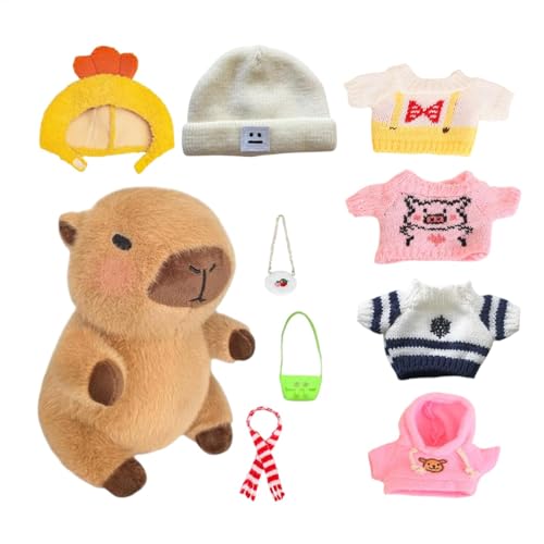 Capybara-Plüschtier – Stofftier Mit Kleidung, Weiche Capybara-Puppe | Niedliches Plüsch-Capybara, Niedliches Capybara-Stofftier Mit 10 Kleidungsstücken Und Accessoires, Sammelbares Capybara-Plüschtier von Generic