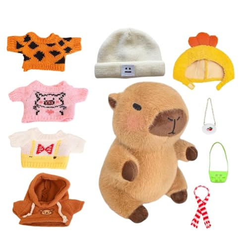 Capybara-Plüschtier – Stofftier Mit Kleidung, Weiche Capybara-Puppe | Niedliches Plüsch-Capybara, Niedliches Capybara-Stofftier Mit 10 Kleidungsstücken Und Accessoires, Sammelbares Capybara-Plüschtier von Generic