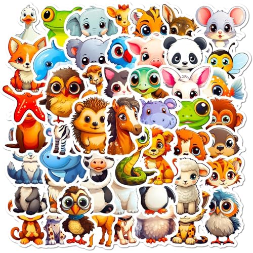 Cartoon-Tier-Aufkleber – Journaling Sticker Pack, wasserfeste Klebeaufkleber | Skateboard-Aufkleber mit niedlichen Tieren, Cartoon-Aufkleber mit großen Augen, lustige ästhetische Aufkleber für Laptops von Generic