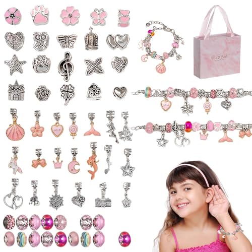 Charm-Armband-Herstellungsset, Armband-Herstellungsset für Mädchen | Perlenherstellungsset Vielseitiges Schmuckherstellungsset für Kinder | Charm-Armband-Halsketten-Set, modisches Schmuck-Perlenset zu von Generic