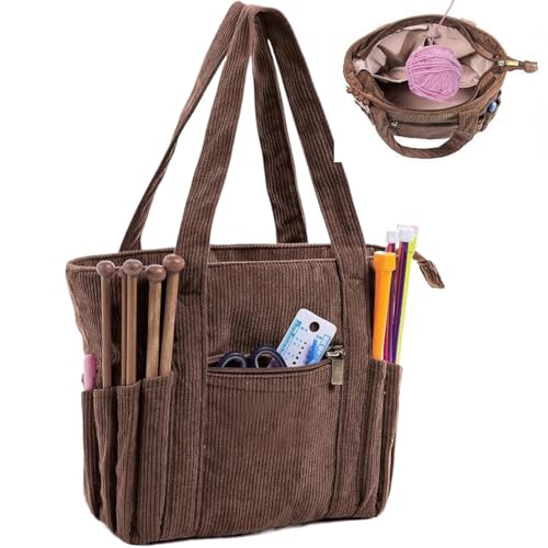 Cord-Stricktasche – Garn-Aufbewahrungs-Organizer, Tragbare Stricktasche | Häkel-Stricktasche, Häkel-Einkaufstasche Für Damen, Ästhetische Häkel-Geldbörse, Große Space-Cord-Tasche, Tragetaschen Schulte von Generic