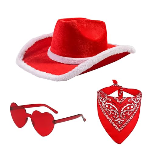 Cowgirl-Hut, Weihnachtshut, Partyhüte mit Westernhut, 3 x Weihnachtsfeierhut mit Bandana und Herzbrille, Cowgirl-Hut für Partys von Generic