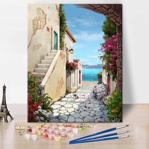 DIY Abstrakt Malen nach Zahlen für Erwachsene Natur Landschaft Malen nach Zahlen Kits auf Leinwand Seaside Öl Hand Malerei Kunsthandwerk für Home Beach Scenics 40 x 50 cm(rahmenlos) von Generic