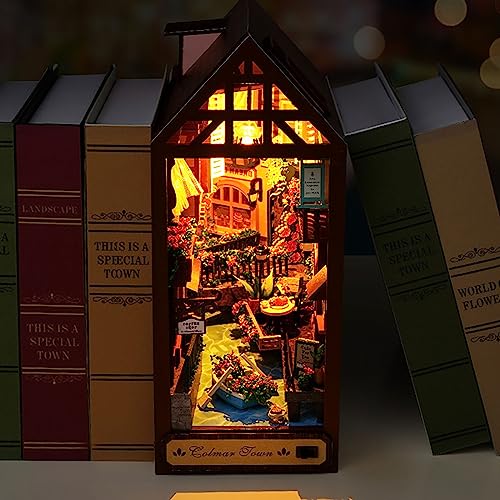 DIY Book Nook Kits Modell Holzbausatz,Bookshelf Insert Diorama Bookends, Booknook Bücherregaleinsatz Kits,Japanische Deko Lehrer Geschenk (Wasserstadt) von Generic