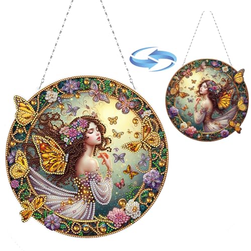 DIY Diamond Painting Anhänger Kits,Diamant Painting Set mit Hängekette,Fee Doppeltes Muster Wandbehang Kits für Fenster Wand Decor von Generisch