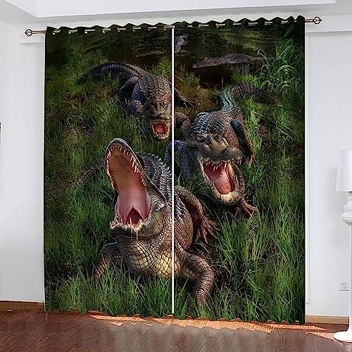 Deko Vorhänge Krokodil des Grünen Grases Drucken Customized 3D Blackout Vorhänge Wohnzimmer Schlafzimmer Hotel Fenster Kinderzimmer/Uv-Schutz/Schal von Generic