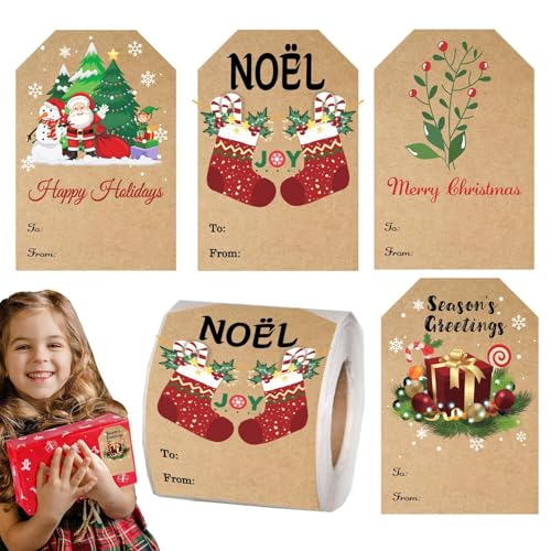 Dekorative Geschenkpapier-Namensetiketten, Weihnachtsanhänger-Aufkleber für Kinder,Selbstklebende Weihnachtsetiketten zur Dekoration | Natürliche Kraft-Weihnachtsaufkleber, Papieranhänger, Weihnachtse von Generic