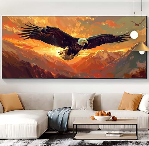 Diamond Painting Adler Diamond Painting XXL 100x300cm Diamond Painting Erwachsene Sonnenuntergang Malen Nach Zahlen DIY Mosaikherstellung Diamonds Stickerei Malerei für Home Décor Geschenke Frauen H83 von Generic