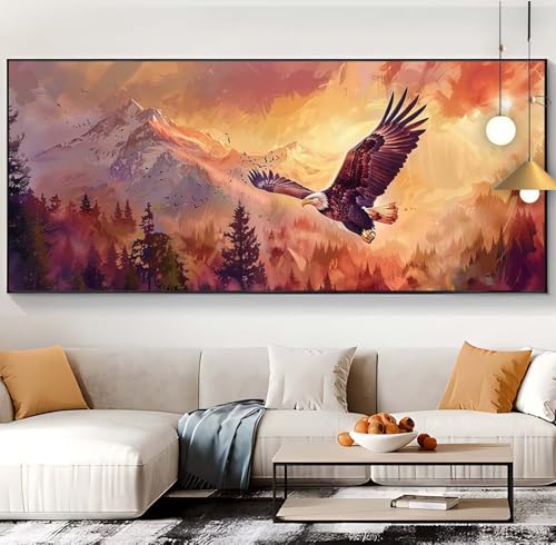 Diamond Painting Adler Diamond Painting XXL 100x300cm Diamond Painting Erwachsene Sonnenuntergang Malen Nach Zahlen DIY Mosaikherstellung Diamonds Stickerei Malerei für Home Décor Geschenke Frauen K42 von Generic