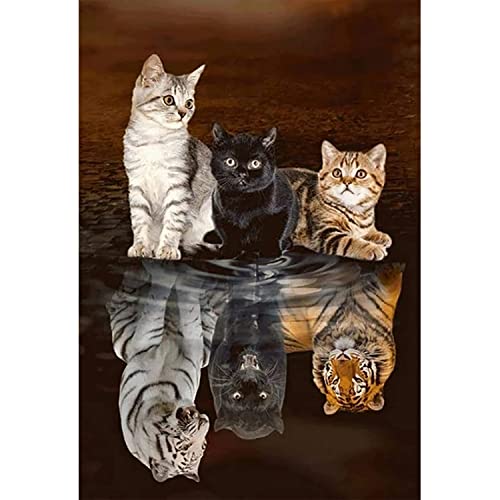 Diamond Painting Bilder, 5D Diamond Painting Kits für Erwachsene Kinder, Round Diamanten Crystal Nach Zahlen Art DIY Malen Set für Eltern-Kinder Interrction, Home Wand Decor (Tiger Kätzchen 30x40 cm) von Generic