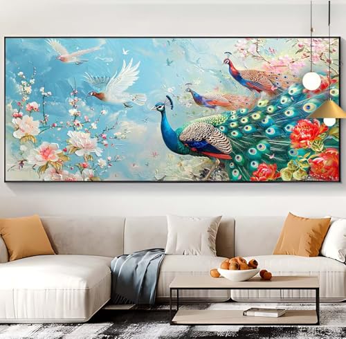 Diamond Painting Blume Diamond Painting XXL 100x300cm Diamond Painting Erwachsene Pfau Malen Nach Zahlen DIY Mosaikherstellung Diamonds Stickerei Malerei Sets für Home Décor Geschenke für Frauen B34 von Generic