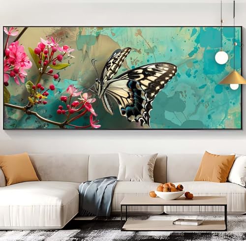 Diamond Painting Blume Diamond Painting XXL 100x300cm Diamond Painting Erwachsene Schmetterling Malen Nach Zahlen DIY Mosaikherstellung Diamonds Stickerei Malerei für Home Décor Geschenke Frauen K68 von Generic