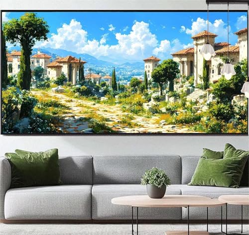 Diamond Painting Dorf Diamond Painting Erwachsene Landschaft, 5D Diamant Painting Bilder Full Drill Diamond Painting Kinder, DIY Malen Nach Zahlen Malerei Stickerei Set für Wand Dekor 120 x 60 cm q51 von Generic