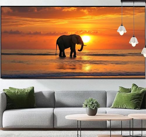 Diamond Painting Elefant Diamant Painting Bilder Sonnenuntergang, Diamond Painting Groß XXL 100 x 50 cm, Diamant Painting Bilder Erwachsene DIY Simple Diamond Painting Crystal Art für Wand Dekor q54 von Generic