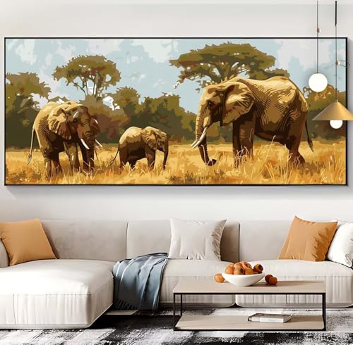 Diamond Painting Elefant Diamond Painting XXL 100x300cm Diamond Painting Erwachsene Afrika Malen Nach Zahlen DIY Mosaikherstellung Diamonds Stickerei Malerei Sets für Home Décor Geschenke Frauen J2 von Generic