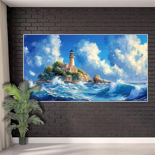 Diamond Painting Erwachsene,Diamond Painting Landschaft Diamant Paint Bilder Leuchtturm für Aesthetic Room Decor,5D DIY Full Drill Diamant Crystal Art Kreuzstich Geschenke für Frauen 20x50cm w436 von Generic