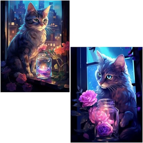 Diamond Painting Erwachsene Cat 2 Pack 5D Diamant Painting Bilder DIY Full Voller Diamant Malerei Stickerei Set, Diamond Art painting Daiments Painting Erwachsene für Zuhause Wanddeko 90X120cm 4-569 von Generic