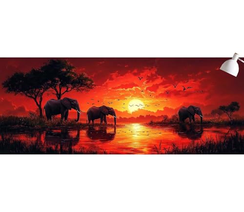 Diamond Painting Erwachsene Elefant Diamond Painting Kinder Sonnenuntergang DIY Full Drill Diamant Kunst Malerei Stickerei Set,Diamant Malerei Bilder Set für Wohnzimmer,Heimdekoration 100x200cm mb-112 von Generic