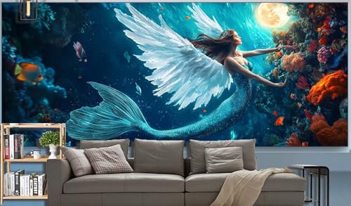 Diamond Painting Erwachsene Engel Diamond Painting XXL 300x100cm Malen Nach Zahlen Meerjungfrau Diamant Painting Bilder mit Diamond Painting zubehör,DIY Mosaik Bastelset für Geschenke für Frauenr J13 von Generic