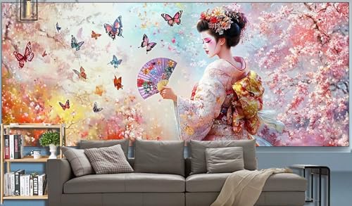 Diamond Painting Erwachsene Japan Diamond Painting XXL 300x100cm Malen Nach Zahlen Geisha Diamant Painting Bilder mit Diamond Painting zubehör,DIY Mosaikherstellung für Dekor Geschenke für Frauenr H28 von Generic