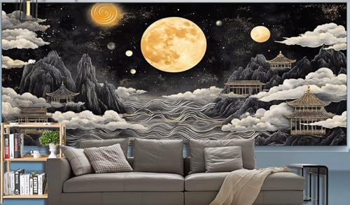 Diamond Painting Erwachsene Mond Diamond Painting XXL 140x70cm Malen Nach Zahlen Landschaft Diamant Painting Bilder mit Diamond Painting zubehör,DIY Mosaik Bastelset für Geschenke für Frauenr K37 von Generic