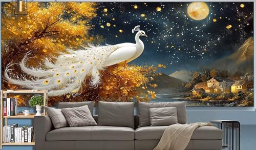 Diamond Painting Erwachsene Mond Diamond Painting XXL 200x100cm Malen Nach Zahlen Pfau Diamant Painting Bilder mit Diamond Painting zubehör,DIY Mosaikherstellung für Dekor Geschenke für Frauenr K47 von Generic