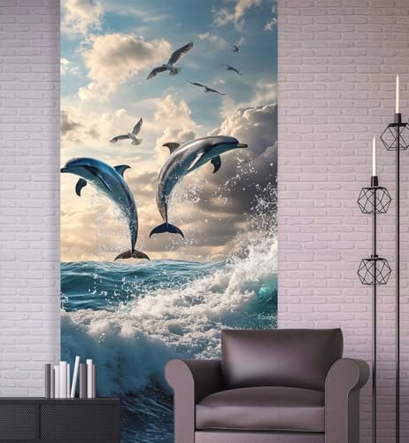 Diamond Painting Erwachsene Ozean Diamond Painting XXL 300x100cm Malen Nach Zahlen Delphin Diamant Painting Bilder mit Diamond Painting zubehör,DIY Mosaikherstellung für Dekor Geschenke für Frauenr M5 von Generic