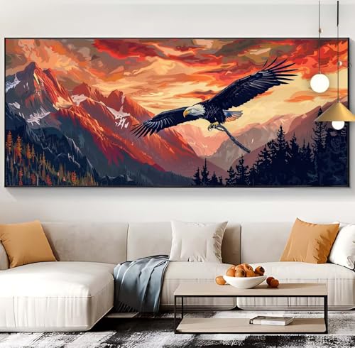 Diamond Painting Erwachsene Sonnenuntergang Diamond Painting Kinder Adler,Diamond Painting Zubehör Eckige Steine Set,Diamant Painting Bilder Crystal Basteln Home Décor Geschenke Frauen 50x120cm H92 von Generic