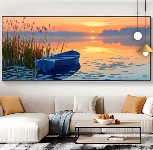 Diamond Painting Erwachsene Sonnenuntergang Diamond Painting Kinder Boot,Diamond Painting Zubehör Eckige Steine Set,DIY Diamant Painting Bilder Crystal Basteln Home Décor Geschenke Frauen 40x100cm J9 von Generic