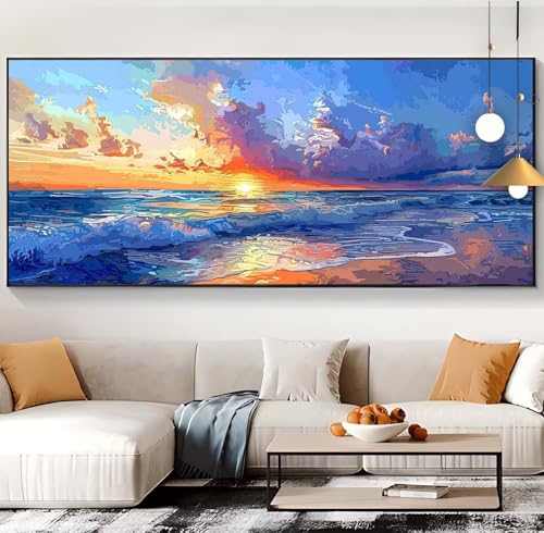 Diamond Painting Erwachsene Sonnenuntergang Diamond Painting Kinder Strand,Diamond Painting Zubehör Eckige Steine Set,Diamant Painting Bilder Crystal Basteln Home Décor Geschenke Frauen 30x80cm J32 von Generic