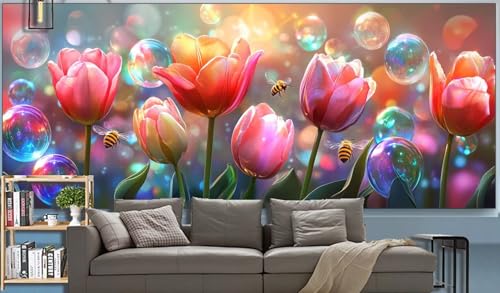 Diamond Painting Erwachsene Tulpe Diamond Painting XXL 150x60cm Malen Nach Zahlen Blume Diamant Painting Bilder mit Diamond Painting zubehör,DIY Mosaikherstellung für Dekor Geschenke für Frauenr K30 von Generic