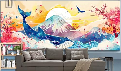 Diamond Painting Erwachsene japanisch Diamond Painting XXL 180x90cm Malen Nach Zahlen Wal Diamant Painting Bilder mit Diamond Painting zubehör,DIY Mosaikherstellung für Dekor Geschenke für Frauenr H38 von Generic