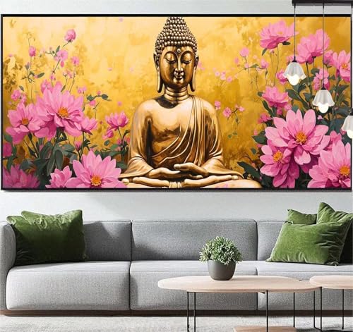 Diamond Painting Goldener Buddha Diamond Painting Erwachsene Blume,5D Diamant Painting Bilder Kinder,DIY Malen Nach Zahlen Diamant Kunst Malerei Stickerei Set für Wand Dekor Geschenke 180 x 90 cm q287 von Generic