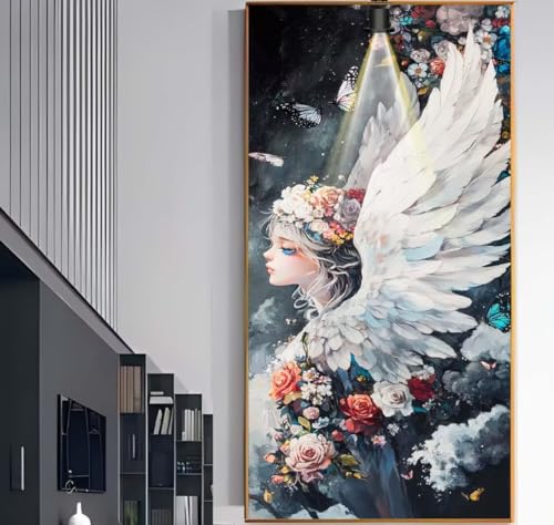 Diamond Painting Groß XXL 200 x 80 cm,Diamond Painting Engel Malen Nach Zahlen Erwachsene Blume,DIY Runde Steine Diamant Kunst Mosaic Crystal Malerei Stickerei Set,Wand Deko wohnzimmer Geschenke F1066 von Generic