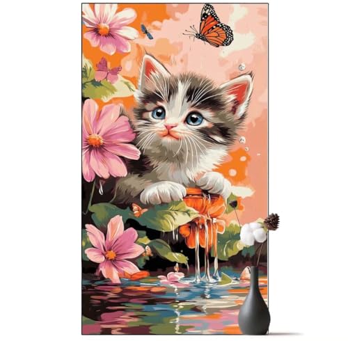 Diamond Painting Katze Diamond Painting Erwachsene Blume, 5D Diamant Painting Bilder Full Drill Diamond Painting Kinder, DIY Malen Nach Zahlen Diamant Kunst Malerei Set für Wand Dekor 40 x 70 cm q955 von Generic