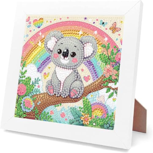 Diamond Painting Kinder mit Holzrahmen Set-5D DIY Cartoon Diamond Painting Set für Kinder und Mädchen, Erwachsene-Diamant Bilder Arts Craft für Home Wand Decor 15x15cm（Koala） von Generic