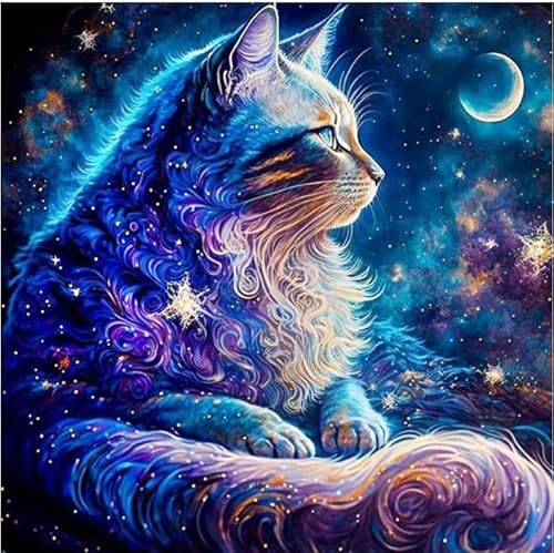 Diamond Painting Kits für Erwachsene, Moon Cat Diamond Art Kits Full Drill Crystal Rhinestone Crafts für Home Wall Decor 35x35cm von Generic