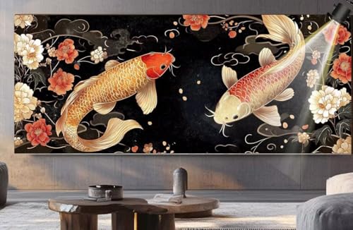 Diamond Painting Koi Diamant Painting Bilder Kinder Tier Diamond Art DIY Set Erwachsene Full Drill Diamond Painting,5D Diamant Malerei Kunst Strass Mosaic Stickerei Kits Home Wand Decor 200x90 cm F400 von Generic