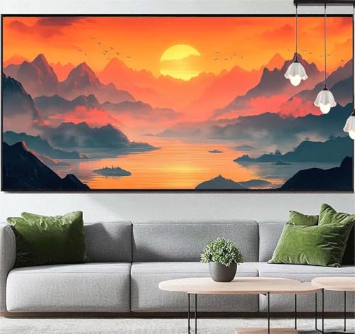 Diamond Painting Landschaft Diamant Painting Bilder Sonnenuntergang, Diamond Painting Groß XXL 120x60 cm, Diamant Painting Bilder Erwachsene DIY Bastelset Mädchen, Diamond Painting für Wand Dekor q138 von Generic