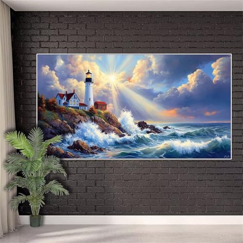 Diamond Painting Landschaft Diamond Painting Erwachsene Leuchtturm,Crystal Art Kinder ab 10 Jahre Full Drill Diamant Malerei Geschenke für Frauen,Diamant Kunst Malerei Set Deko Aesthetic 20x50cm w435 von Generic