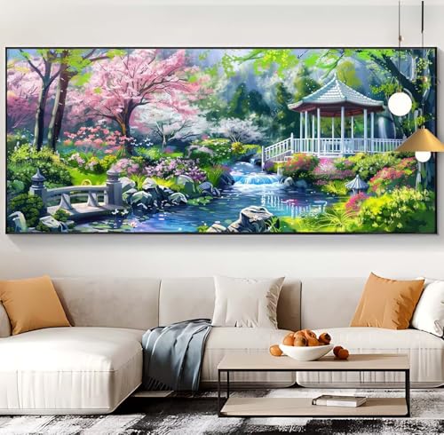 Diamond Painting Landschaft Diamond Painting XXL 100x300cm Diamond Painting Erwachsene Garten Malen Nach Zahlen DIY Mosaikherstellung Diamonds Stickerei Malerei Set für Home Décor Geschenke Frauen B16 von Generic