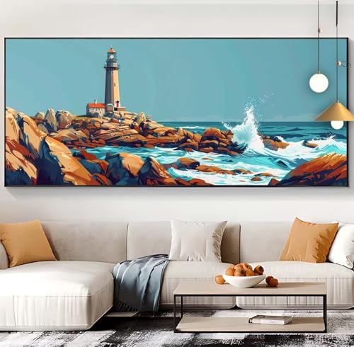 Diamond Painting Landschaft Diamond Painting XXL 100x300cm Diamond Painting Erwachsene Leuchtturm Malen Nach Zahlen DIY Mosaikherstellung Diamonds Stickerei Malerei für Home Décor Geschenke Frauen K44 von Generic