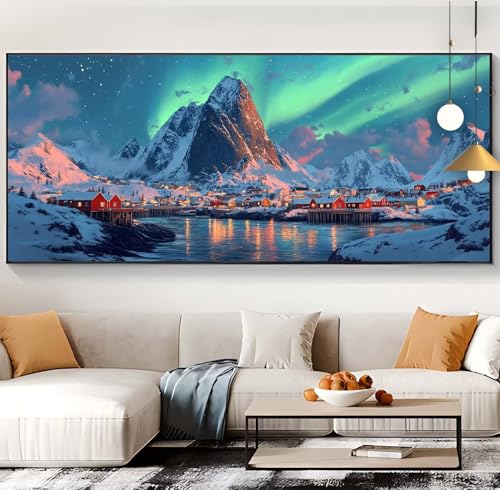 Diamond Painting Landschaft Diamond Painting XXL 100x300cm Diamond Painting Erwachsene Polarlicht Malen Nach Zahlen DIY Mosaikherstellung Diamonds Stickerei Malerei für Home Décor Geschenke Frauen B41 von Generic