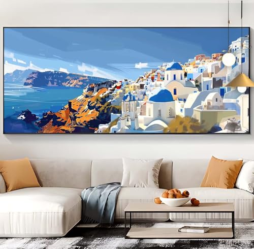 Diamond Painting Landschaft Diamond Painting XXL 100x300cm Diamond Painting Erwachsene Santorin Malen Nach Zahlen DIY Mosaikherstellung Diamonds Stickerei Malerei für Home Décor Geschenke Frauen K43 von Generic