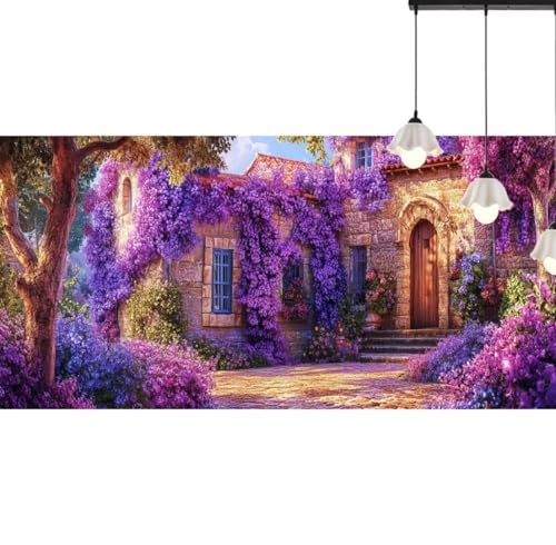 Diamond Painting Lavendel Diamond Painting Erwachsene Blumenhaus, 5D Diamant Painting Bilder Full Diamond Painting Kinder, DIY Malen Nach Zahlen Malerei Stickerei Set für Wand Dekor 100 x 50 cm q553 von Generic