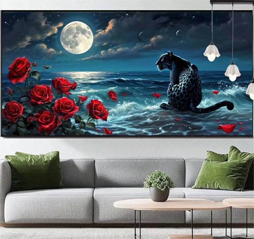 Diamond Painting Leopard Diamond Painting Erwachsene Meer Von Rosen,5D Diamant Painting Bilder Kinder,DIY Malen Nach Zahlen Diamant Kunst Malerei Stickerei Set für Wand Dekor Geschenke 180 x 90 cm q15 von Generic