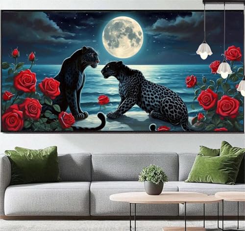 Diamond Painting Leopard Diamond Painting Erwachsene Mondmeer, 5D Diamant Painting Bilder Full Drill Diamond Painting Kinder, DIY Malen Nach Zahlen Malerei Stickerei Set für Wand Dekor 200 x 90 cm q17 von Generic